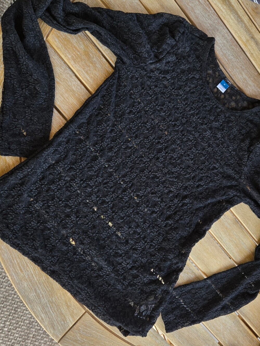 Old Navy long sleeve Sheer lace top M Trending Goth Festival Coquette French EUC - Picture 11 of 12